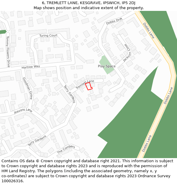 6, TREMLETT LANE, KESGRAVE, IPSWICH, IP5 2DJ: Location map and indicative extent of plot