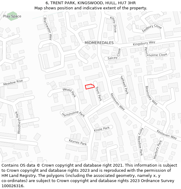 6, TRENT PARK, KINGSWOOD, HULL, HU7 3HR: Location map and indicative extent of plot