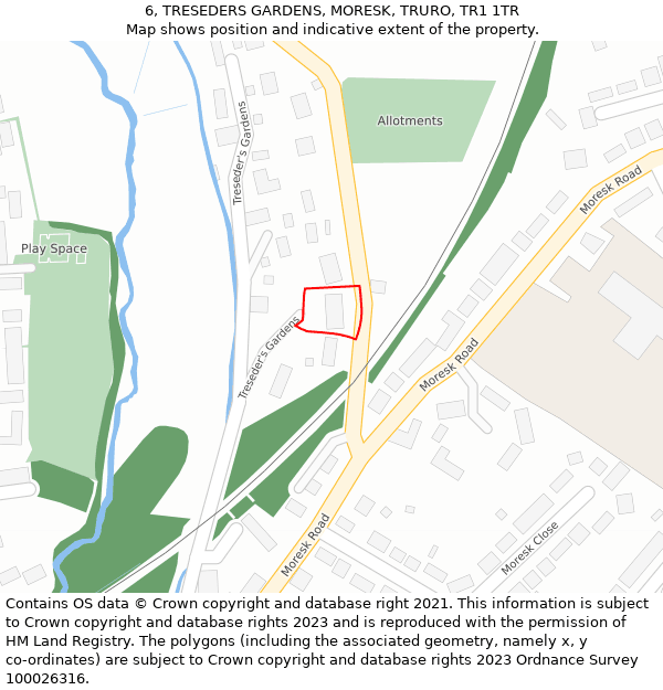 6, TRESEDERS GARDENS, MORESK, TRURO, TR1 1TR: Location map and indicative extent of plot