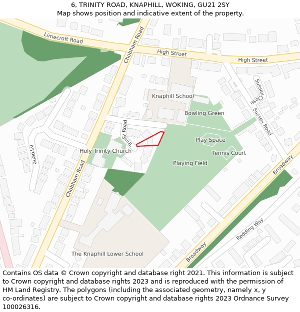 6, TRINITY ROAD, KNAPHILL, WOKING, GU21 2SY: Location map and indicative extent of plot