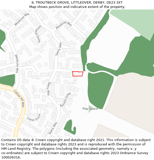 6, TROUTBECK GROVE, LITTLEOVER, DERBY, DE23 3XT: Location map and indicative extent of plot