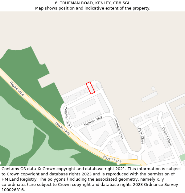6, TRUEMAN ROAD, KENLEY, CR8 5GL: Location map and indicative extent of plot