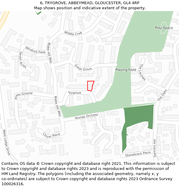 6, TRYGROVE, ABBEYMEAD, GLOUCESTER, GL4 4RP: Location map and indicative extent of plot