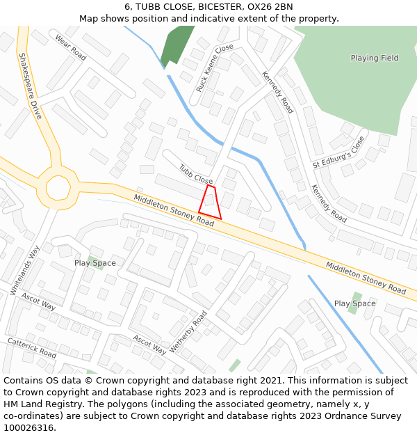 6, TUBB CLOSE, BICESTER, OX26 2BN: Location map and indicative extent of plot