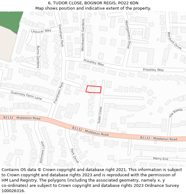 6, TUDOR CLOSE, BOGNOR REGIS, PO22 6DN: Location map and indicative extent of plot