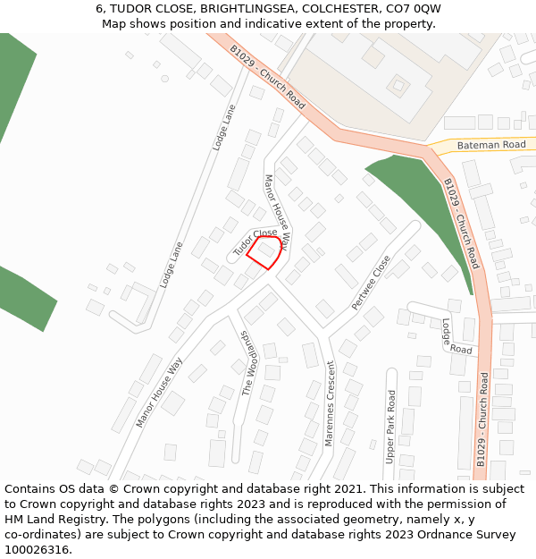 6, TUDOR CLOSE, BRIGHTLINGSEA, COLCHESTER, CO7 0QW: Location map and indicative extent of plot