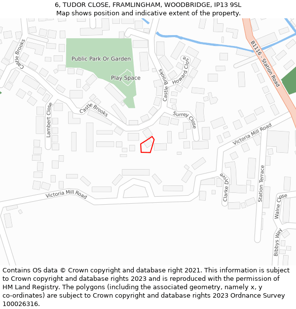6, TUDOR CLOSE, FRAMLINGHAM, WOODBRIDGE, IP13 9SL: Location map and indicative extent of plot