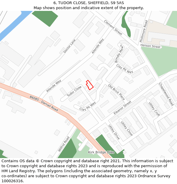 6, TUDOR CLOSE, SHEFFIELD, S9 5AS: Location map and indicative extent of plot
