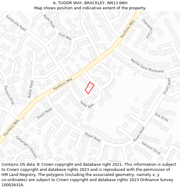 6, TUDOR WAY, BRACKLEY, NN13 6NH: Location map and indicative extent of plot