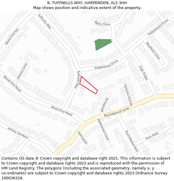 6, TUFFNELLS WAY, HARPENDEN, AL5 3HH: Location map and indicative extent of plot