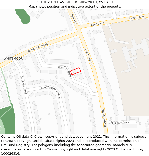 6, TULIP TREE AVENUE, KENILWORTH, CV8 2BU: Location map and indicative extent of plot