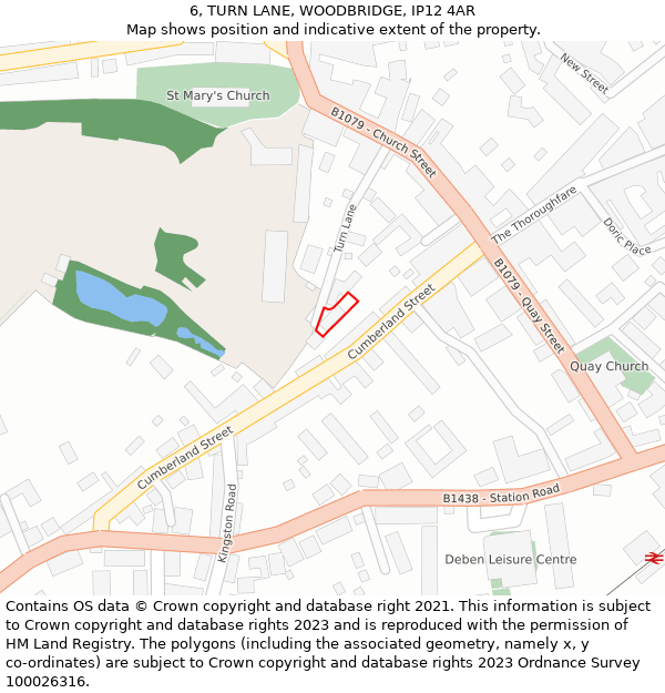 6, TURN LANE, WOODBRIDGE, IP12 4AR: Location map and indicative extent of plot