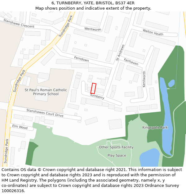 6, TURNBERRY, YATE, BRISTOL, BS37 4ER: Location map and indicative extent of plot