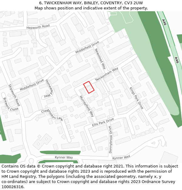 6, TWICKENHAM WAY, BINLEY, COVENTRY, CV3 2UW: Location map and indicative extent of plot