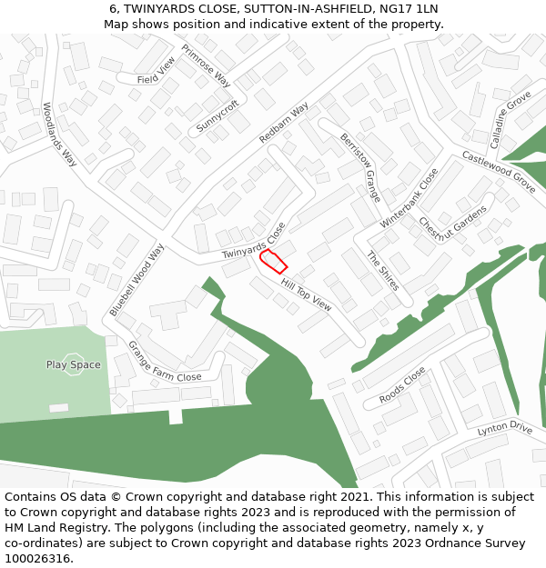 6, TWINYARDS CLOSE, SUTTON-IN-ASHFIELD, NG17 1LN: Location map and indicative extent of plot