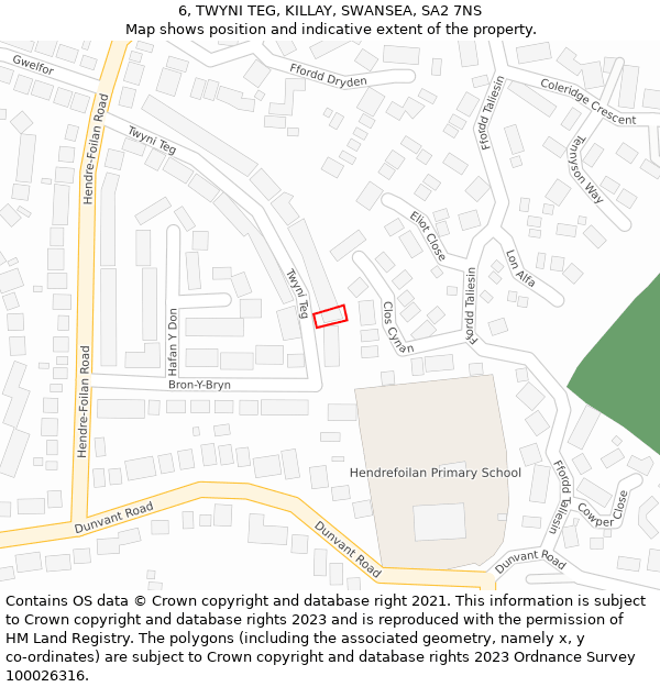 6, TWYNI TEG, KILLAY, SWANSEA, SA2 7NS: Location map and indicative extent of plot