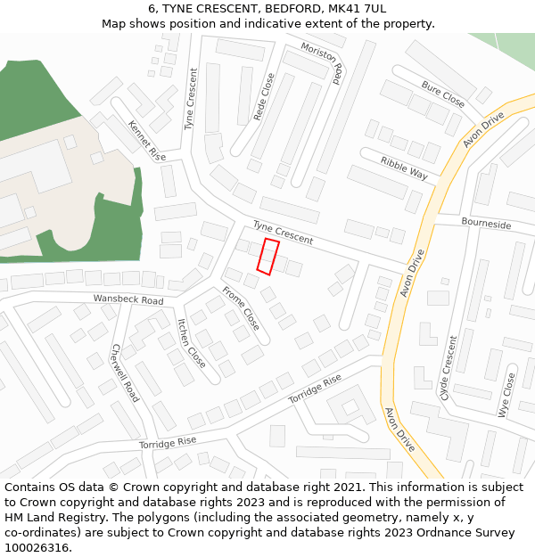 6, TYNE CRESCENT, BEDFORD, MK41 7UL: Location map and indicative extent of plot