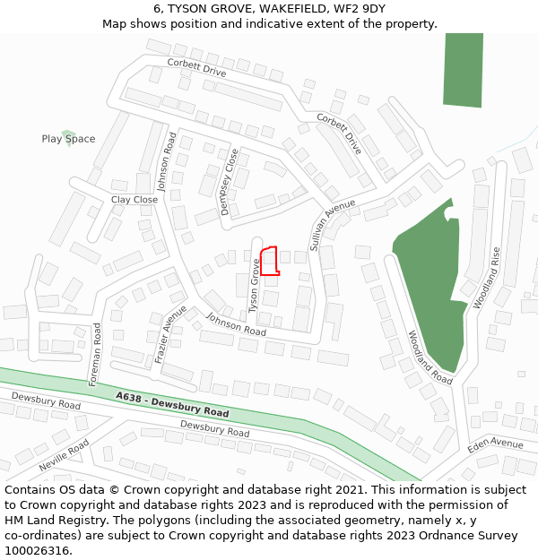 6, TYSON GROVE, WAKEFIELD, WF2 9DY: Location map and indicative extent of plot