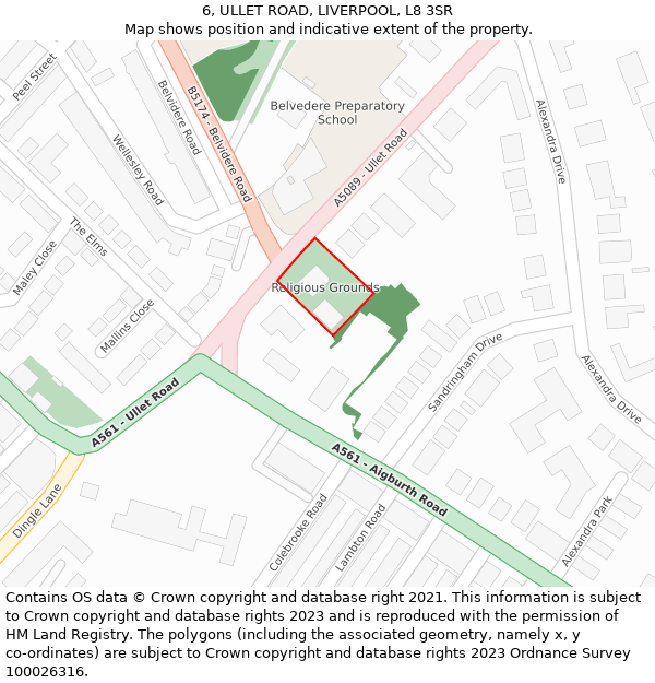 6, ULLET ROAD, LIVERPOOL, L8 3SR: Location map and indicative extent of plot