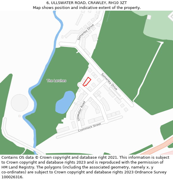 6, ULLSWATER ROAD, CRAWLEY, RH10 3ZT: Location map and indicative extent of plot