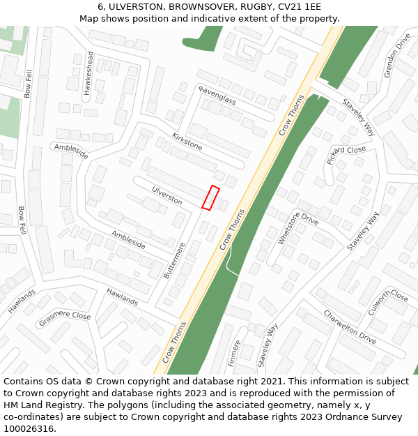 6, ULVERSTON, BROWNSOVER, RUGBY, CV21 1EE: Location map and indicative extent of plot