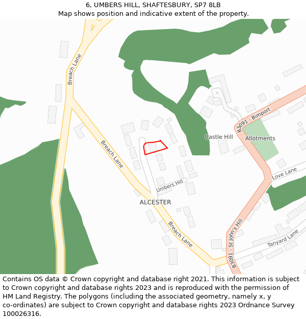 6, UMBERS HILL, SHAFTESBURY, SP7 8LB: Location map and indicative extent of plot