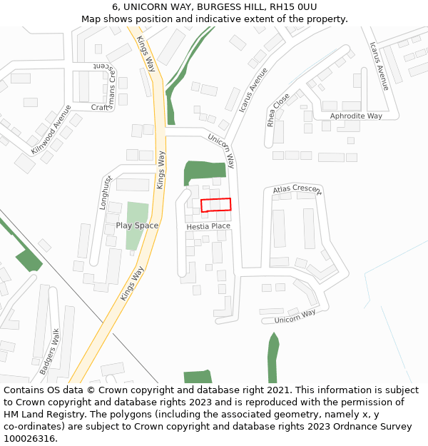 6, UNICORN WAY, BURGESS HILL, RH15 0UU: Location map and indicative extent of plot