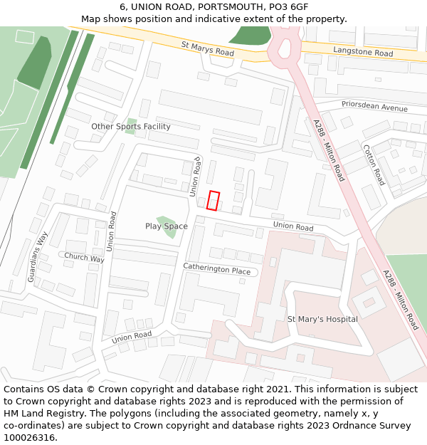 6, UNION ROAD, PORTSMOUTH, PO3 6GF: Location map and indicative extent of plot