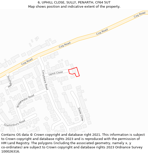 6, UPHILL CLOSE, SULLY, PENARTH, CF64 5UT: Location map and indicative extent of plot