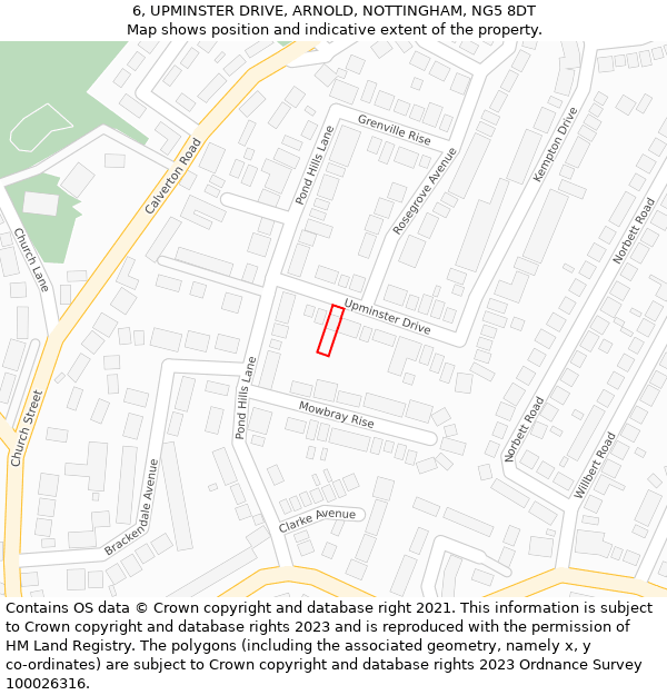 6, UPMINSTER DRIVE, ARNOLD, NOTTINGHAM, NG5 8DT: Location map and indicative extent of plot