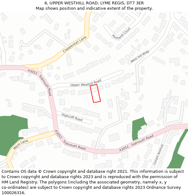 6, UPPER WESTHILL ROAD, LYME REGIS, DT7 3ER: Location map and indicative extent of plot
