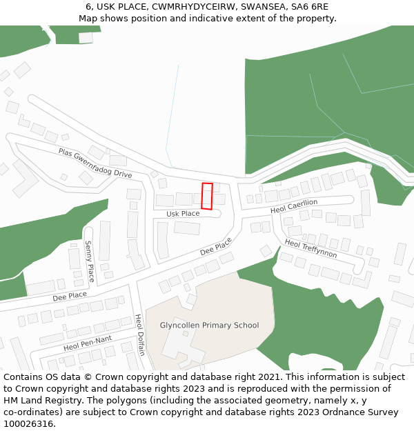 6, USK PLACE, CWMRHYDYCEIRW, SWANSEA, SA6 6RE: Location map and indicative extent of plot