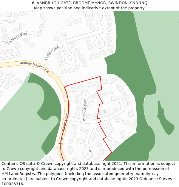 6, VANBRUGH GATE, BROOME MANOR, SWINDON, SN3 1NQ: Location map and indicative extent of plot