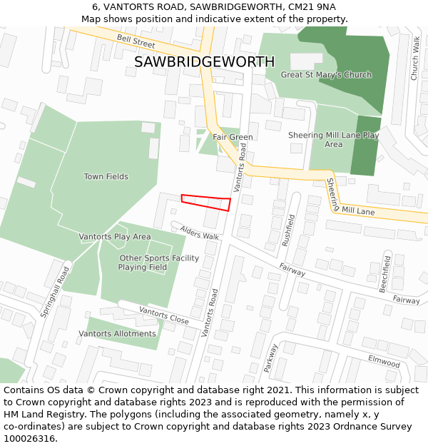 6, VANTORTS ROAD, SAWBRIDGEWORTH, CM21 9NA: Location map and indicative extent of plot