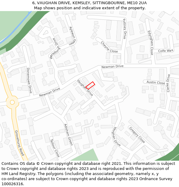 6, VAUGHAN DRIVE, KEMSLEY, SITTINGBOURNE, ME10 2UA: Location map and indicative extent of plot