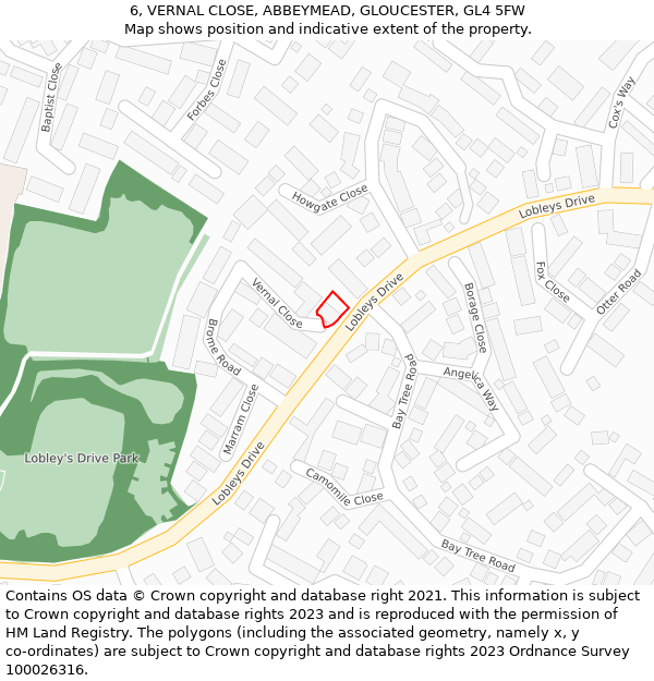 6, VERNAL CLOSE, ABBEYMEAD, GLOUCESTER, GL4 5FW: Location map and indicative extent of plot