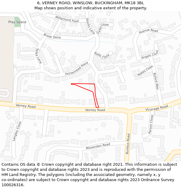 6, VERNEY ROAD, WINSLOW, BUCKINGHAM, MK18 3BL: Location map and indicative extent of plot