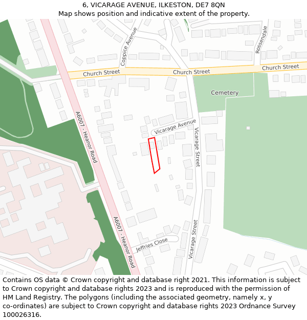 6, VICARAGE AVENUE, ILKESTON, DE7 8QN: Location map and indicative extent of plot