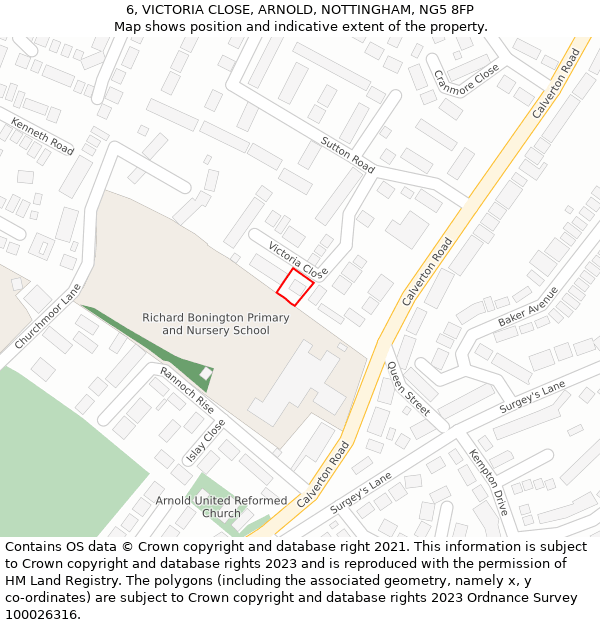 6, VICTORIA CLOSE, ARNOLD, NOTTINGHAM, NG5 8FP: Location map and indicative extent of plot