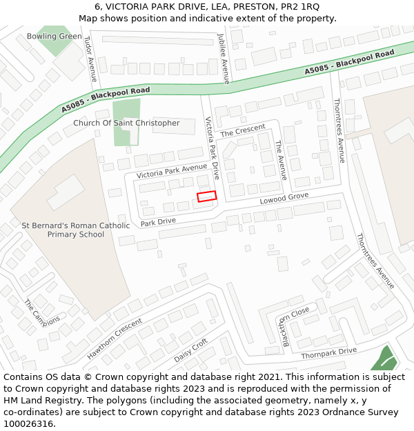 6, VICTORIA PARK DRIVE, LEA, PRESTON, PR2 1RQ: Location map and indicative extent of plot