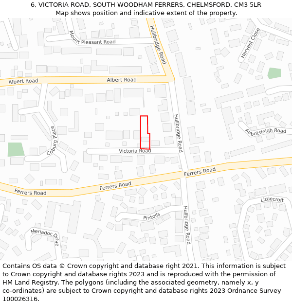 6, VICTORIA ROAD, SOUTH WOODHAM FERRERS, CHELMSFORD, CM3 5LR: Location map and indicative extent of plot