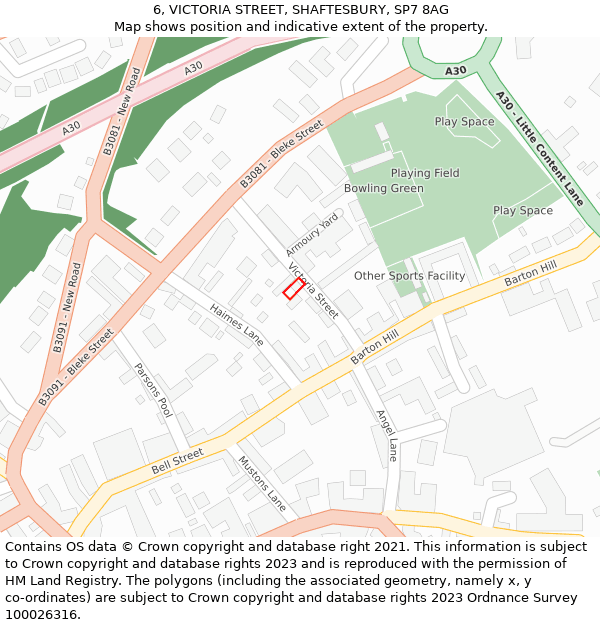 6, VICTORIA STREET, SHAFTESBURY, SP7 8AG: Location map and indicative extent of plot