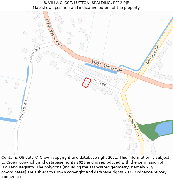 6, VILLA CLOSE, LUTTON, SPALDING, PE12 9JR: Location map and indicative extent of plot