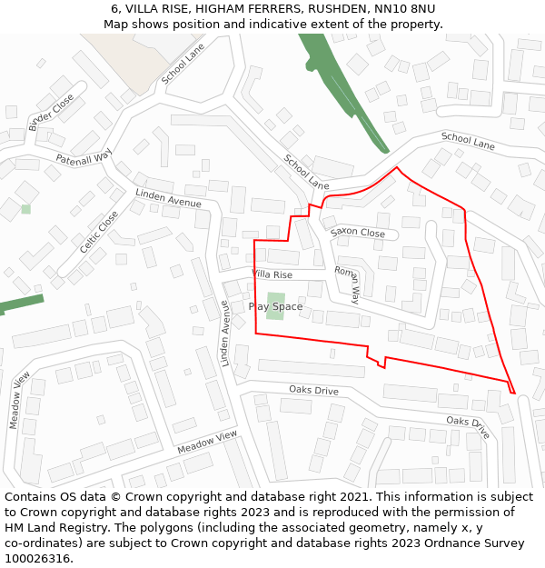 6, VILLA RISE, HIGHAM FERRERS, RUSHDEN, NN10 8NU: Location map and indicative extent of plot