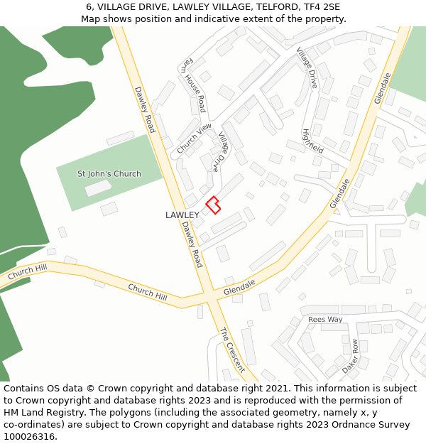 6, VILLAGE DRIVE, LAWLEY VILLAGE, TELFORD, TF4 2SE: Location map and indicative extent of plot