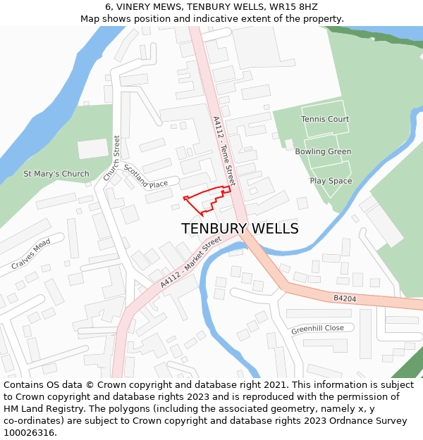 6, VINERY MEWS, TENBURY WELLS, WR15 8HZ: Location map and indicative extent of plot
