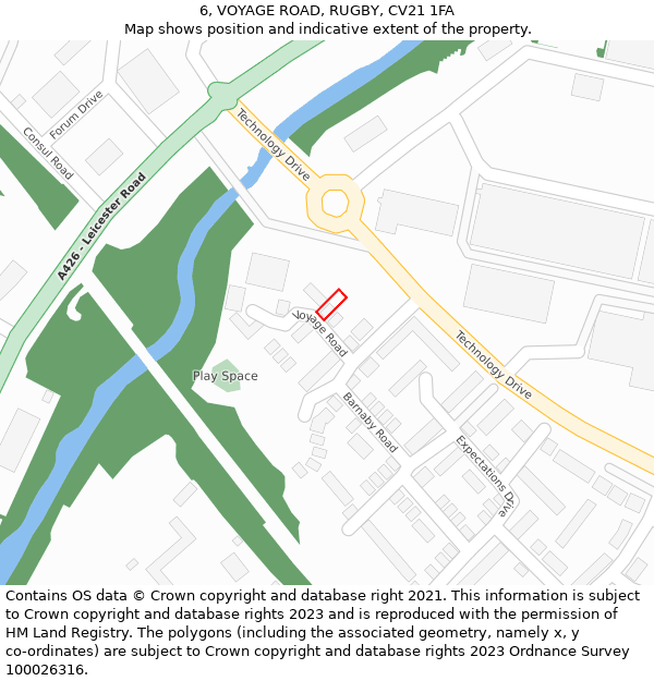 6, VOYAGE ROAD, RUGBY, CV21 1FA: Location map and indicative extent of plot