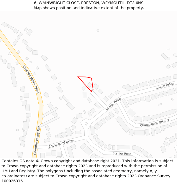 6, WAINWRIGHT CLOSE, PRESTON, WEYMOUTH, DT3 6NS: Location map and indicative extent of plot