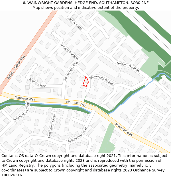 6, WAINWRIGHT GARDENS, HEDGE END, SOUTHAMPTON, SO30 2NF: Location map and indicative extent of plot