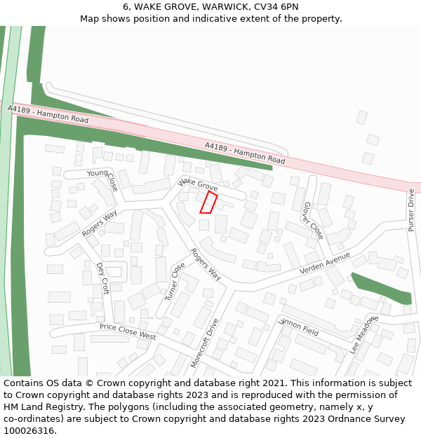 6, WAKE GROVE, WARWICK, CV34 6PN: Location map and indicative extent of plot